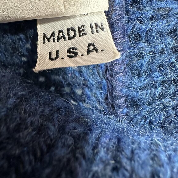 Vintage LL Bean Sweater Mens Large Blue Wool Nylon Shawl Collar Pullover USA 80s - Picture 7 of 11